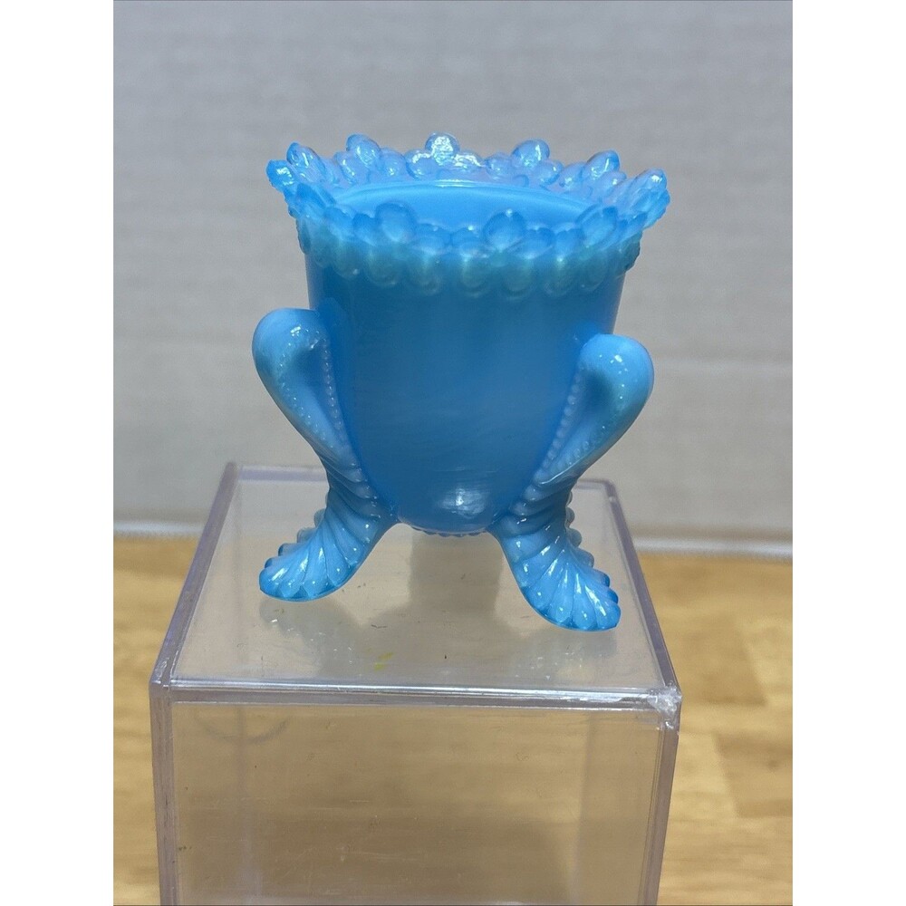 Degenhart Forget-Me-Not Opaque Milk Blue Glass Toothpick Holder